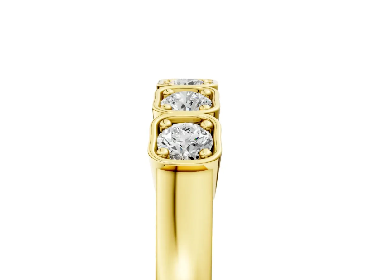 Five-Stone Round Diamond Bezel Set White Gold Band Yellow gold