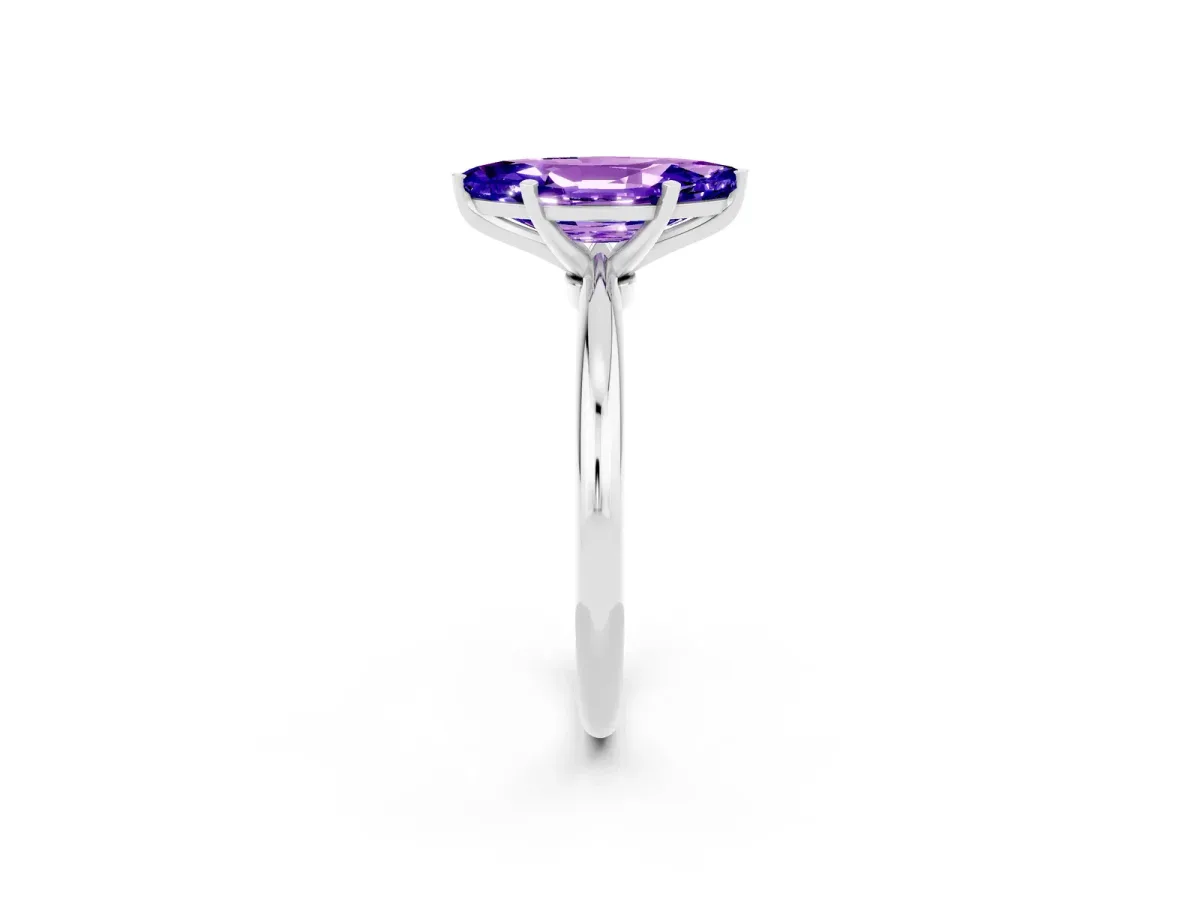 Marquise Cut Tanzanite Solitaire Ring with Six-Prong Setting and Classic Band Silver
