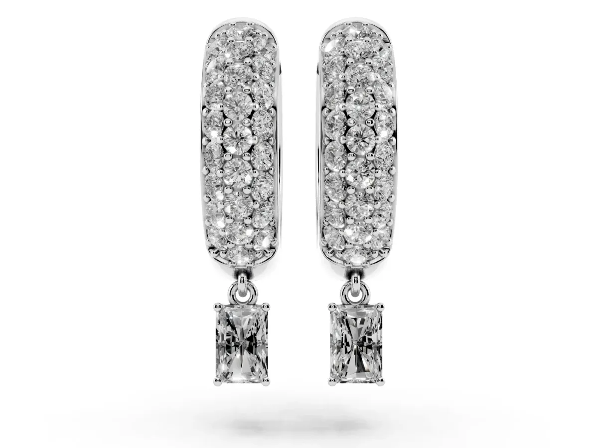 Round and Radiant Diamond Huggie Hoop Earrings Silver