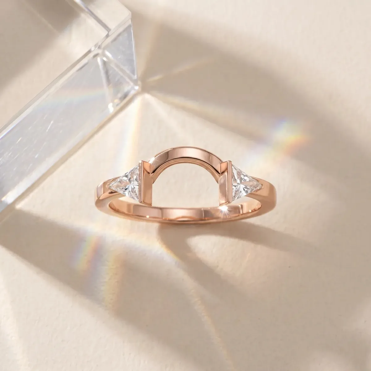 Trillion Diamond Open Band Ring with Bezel Setting Rose gold