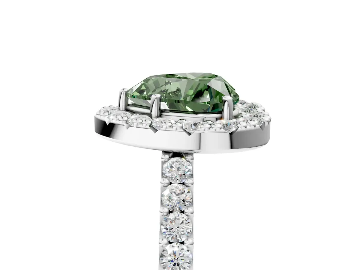Fancy Green Heart Cut Halo Diamond Pavé Solitaire Ring Platinum
