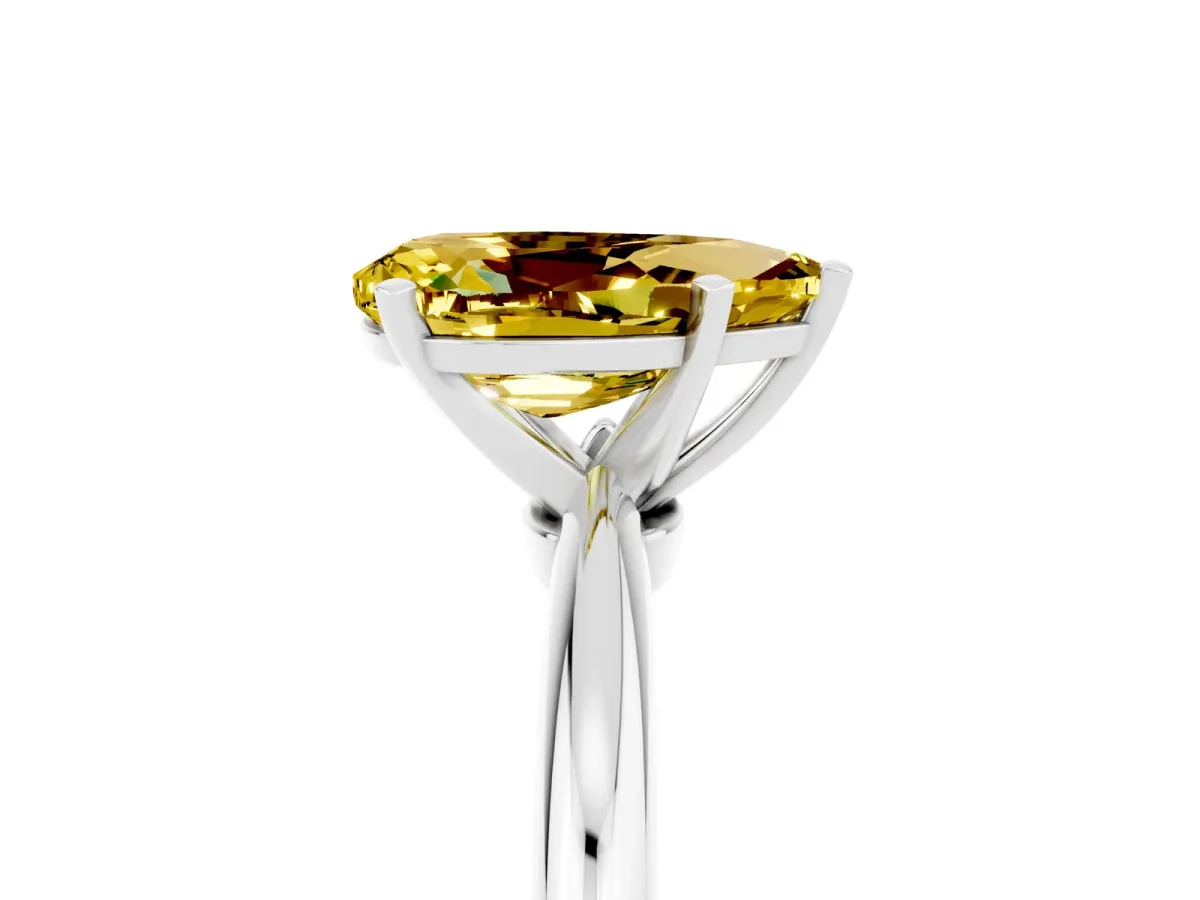 Pear Cut Yellow Sapphire Solitaire Ring with Six-Prong Setting and Classic Band Silver