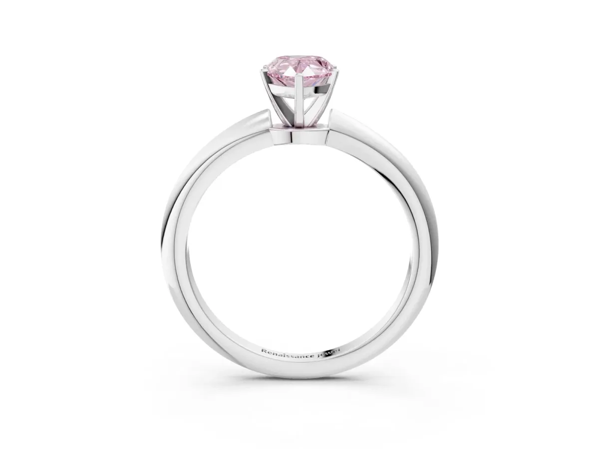 Fancy Pink Pear Cut Diamond Solitaire Ring with Six-Prong Setting and Classic Band Silver