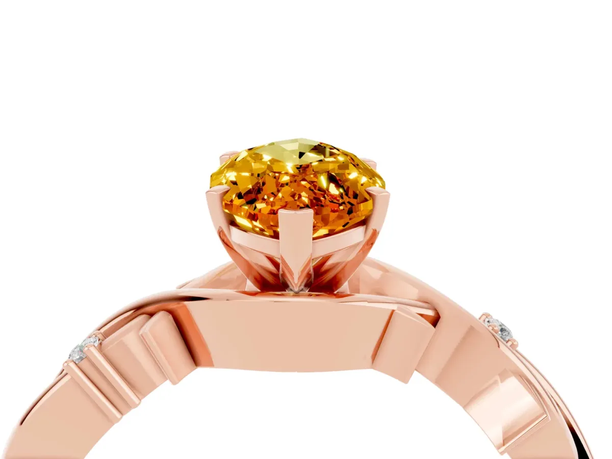 Marquise Cut Citrine Solitaire Ring with Twisted Band and Prong Setting Rose gold