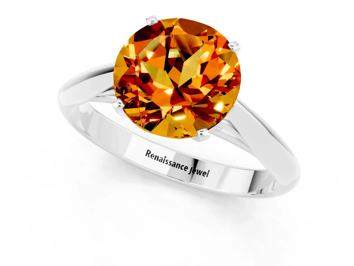 Round Cut Citrine Solitaire Engagement Ring with Cathedral Setting and Four-Prong Mount White gold