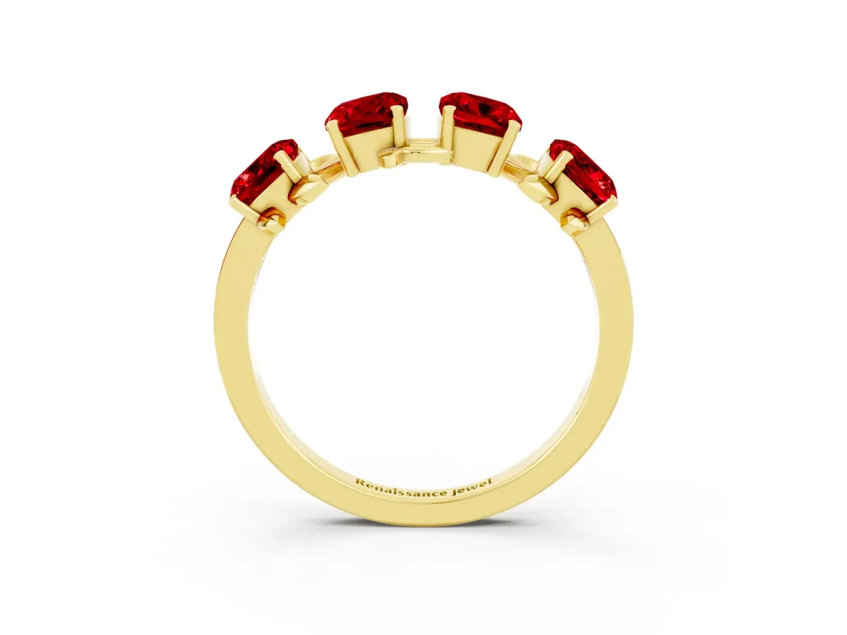 Emerald Cut Ruby Prong-Set Half Eternity Band Yellow gold