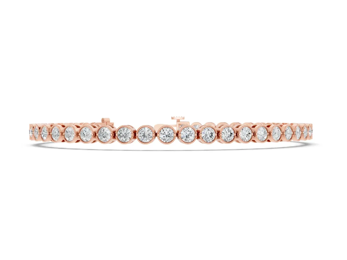Round Diamond Tennis Bracelet with Bezel Setting and Box Clasp Rose gold