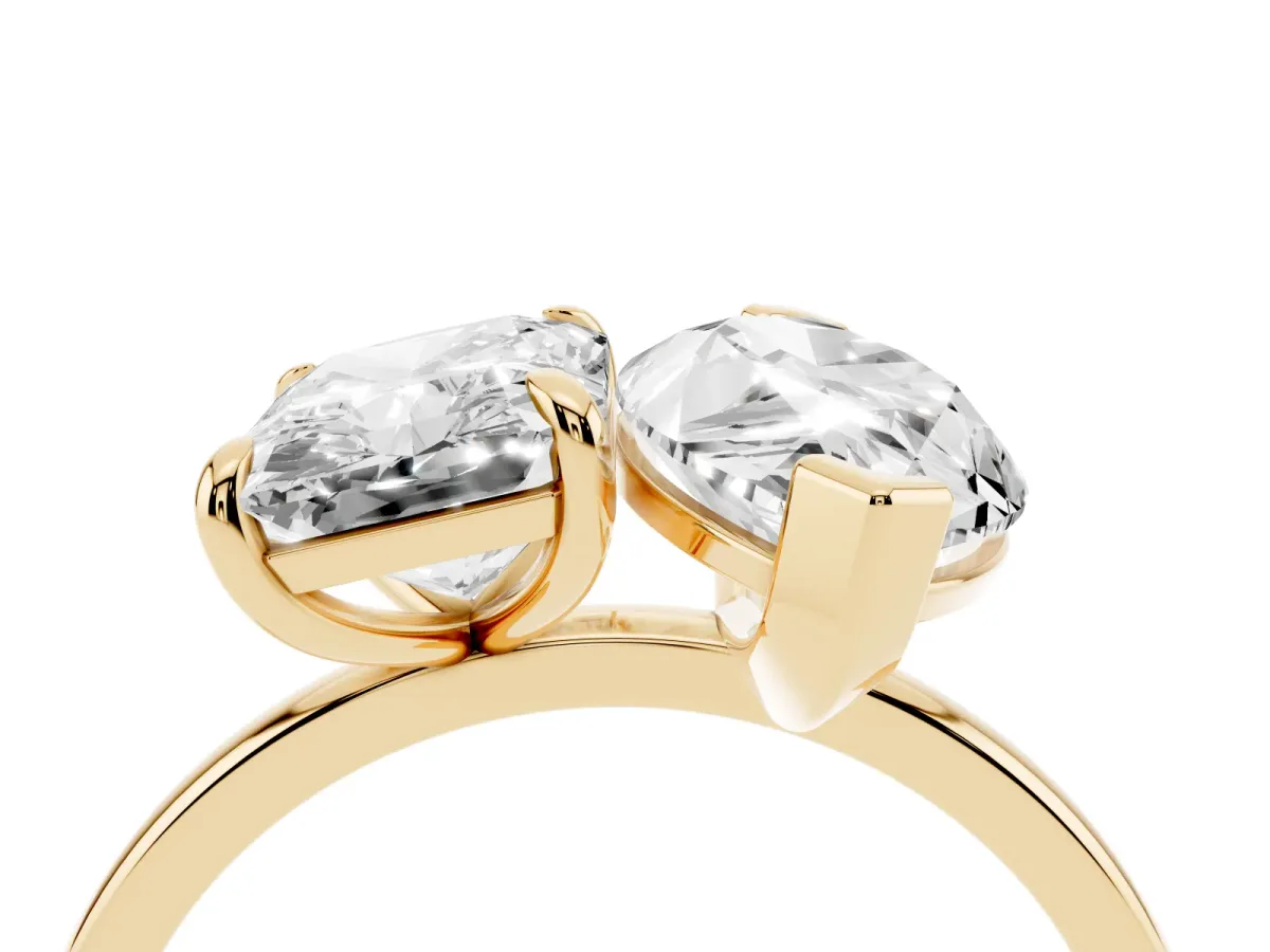 Radiant and Marquise Toi Moi Ring with Prong Setting and Plain Band Yellow gold
