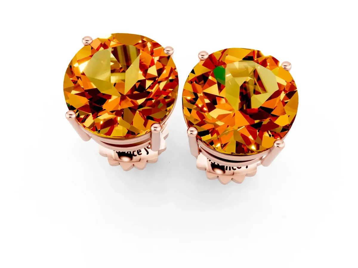 Round Cut Citrine Stud Earrings Rose gold