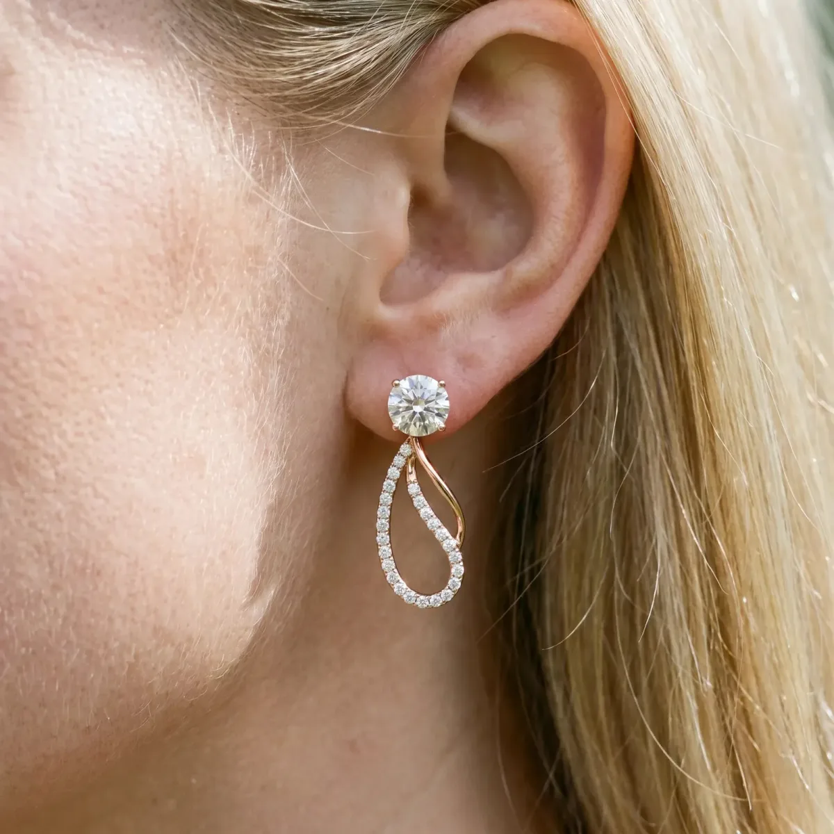Round Cut Prong Set Diamond Infinity Drop Earrings Rose gold