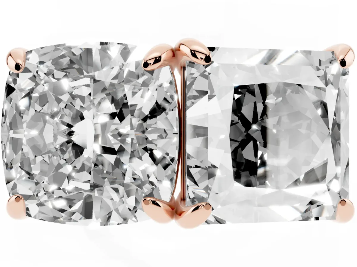 Cushion and Princess Toi Moi Ring with Prong Setting and Plain Band Rose gold