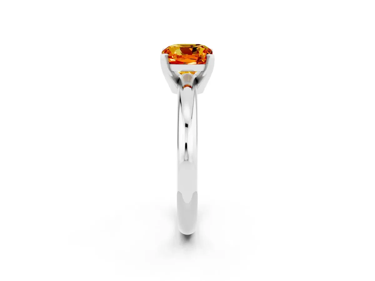 Cushion Cut Citrine Solitaire Engagement Ring with Round Band and Four-Prong Setting Silver