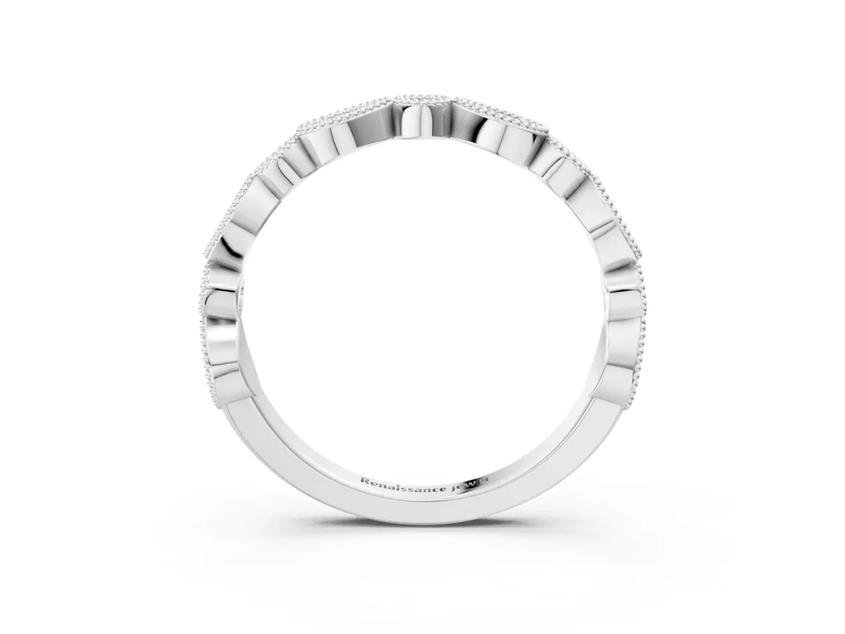 Milgrain Bezel Set Pear and Round Diamond Eternity Band Silver