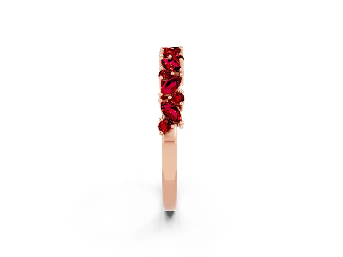 Marquise and Round Ruby Vine Eternity Band with Prong Setting Rose gold
