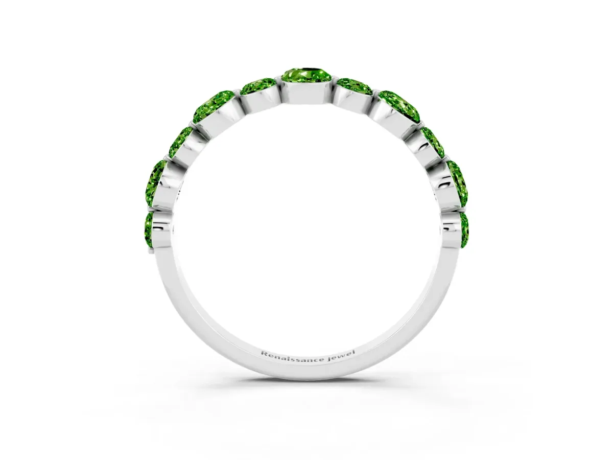 Round Peridot Scalloped Prong Set Eternity Band Silver