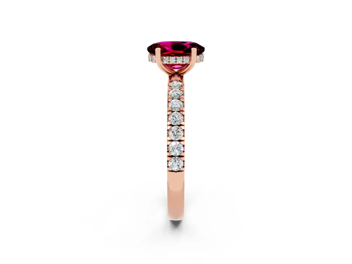 Oval Cut Garnet Pave Band Solitaire Ring with Round and Prong Setting Rose gold