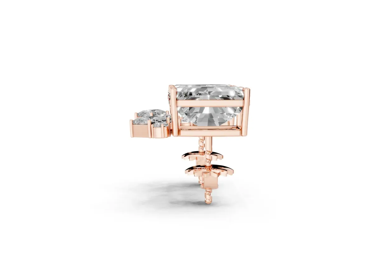 Emerald Cut Diamond Stud Earrings with Round and Oval Accents Rose gold