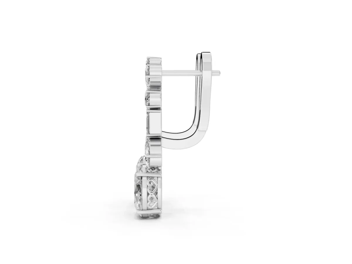 Pear, Baguette and Oval Diamond Monaco Drop Earrings Silver