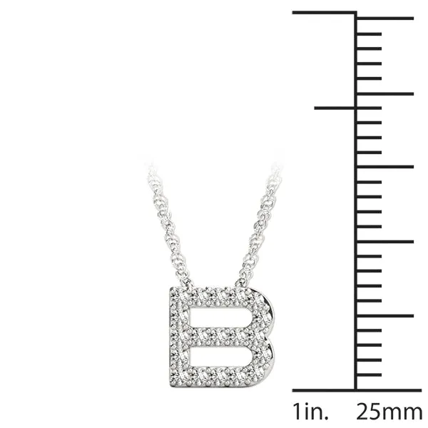 Pavé Round Diamond Prong-Set Initial Pendant Silver