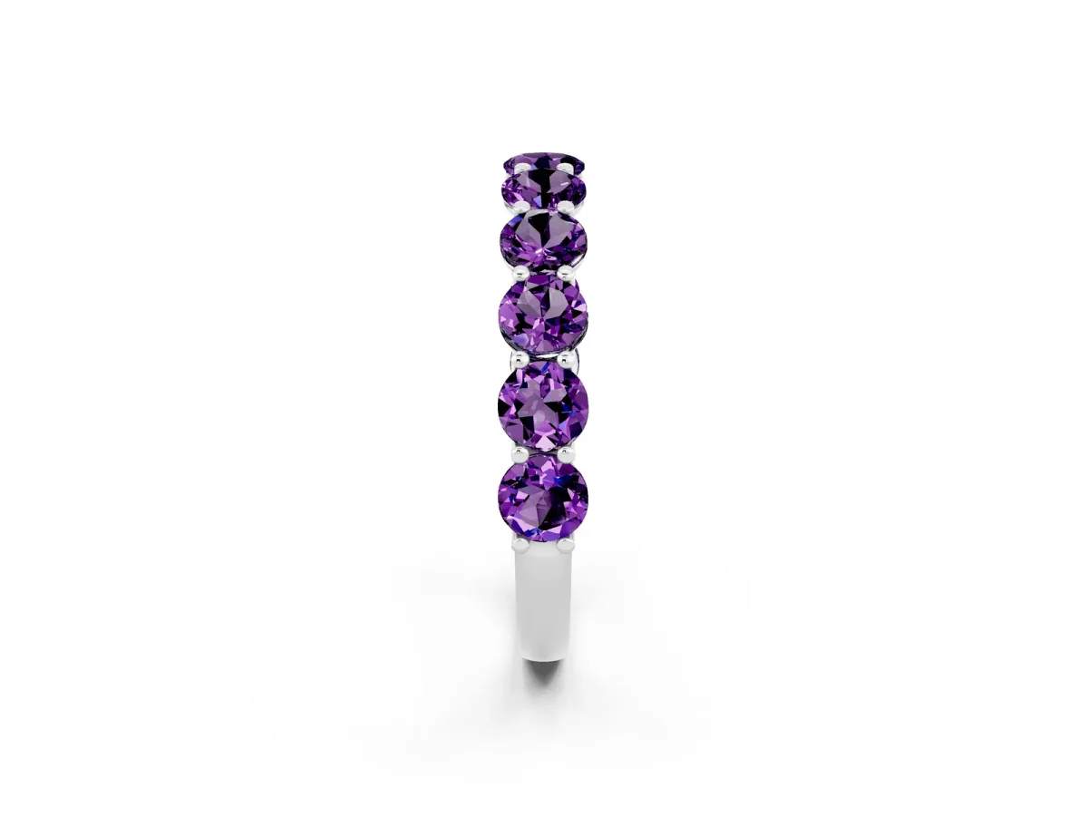 Round Amethyst Shared Prong Eternity Band Silver