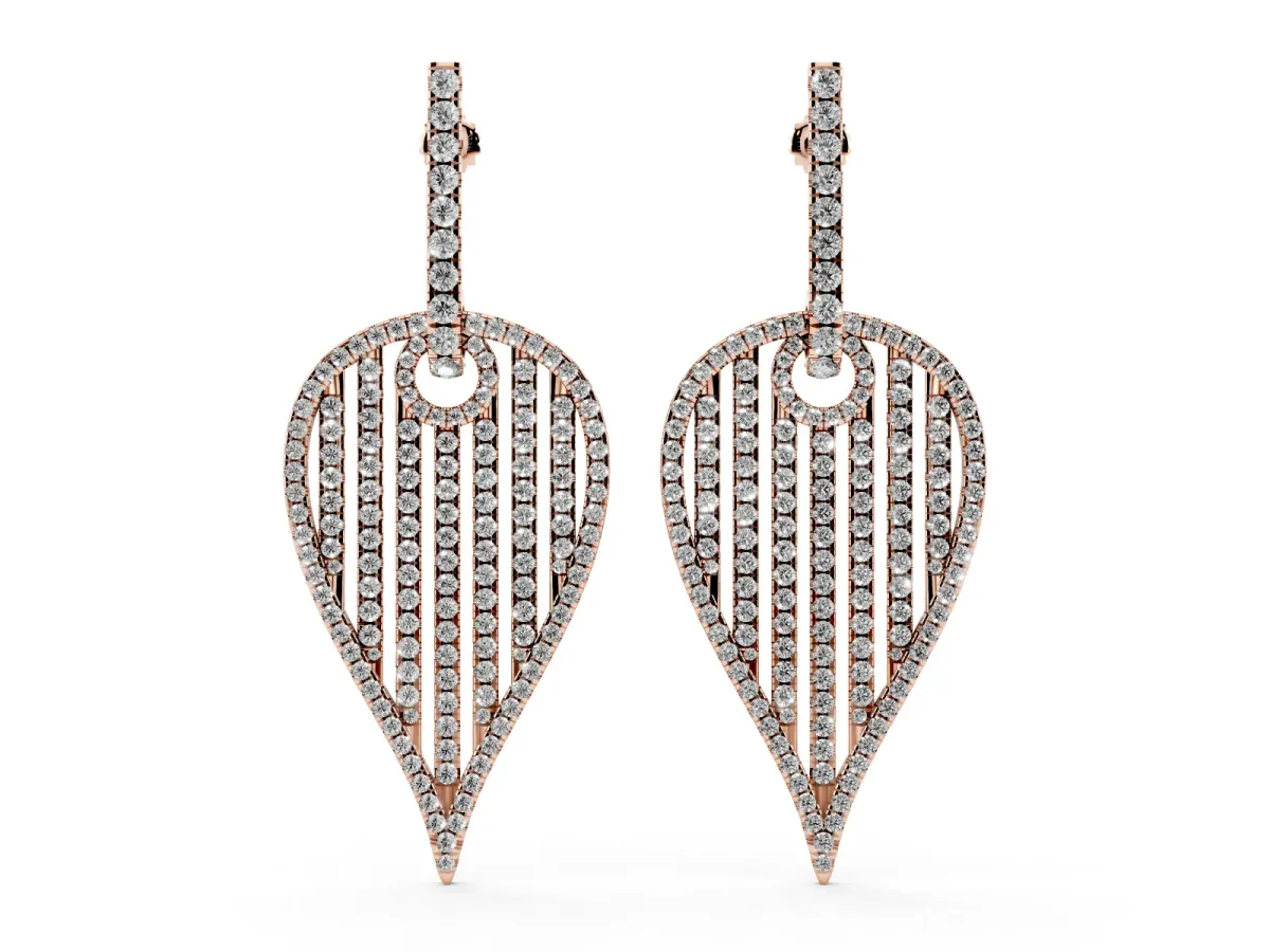Round Diamond Striped Teardrop Statement Drop Earrings Rose gold
