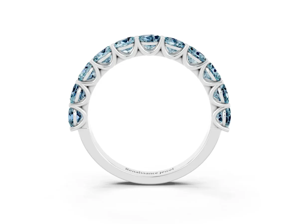 Round Aquamarine Shared Prong Eternity Band White gold