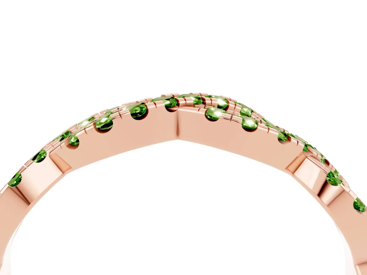 Round Peridot Twisted Eternity Band with Pavé and Shared Prong Setting Rose gold