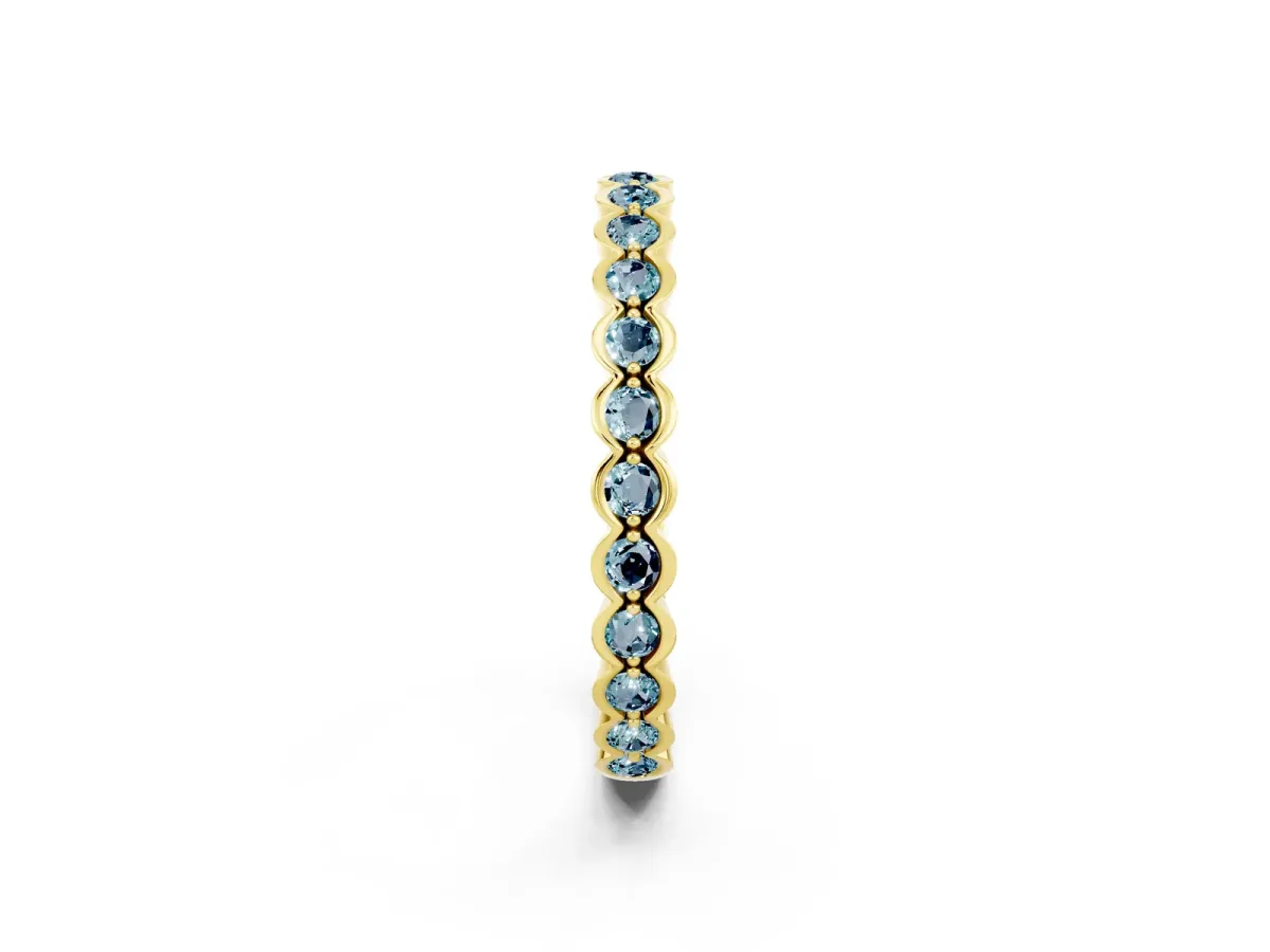 Round Aquamarine Bezel Set Eternity Band Yellow gold