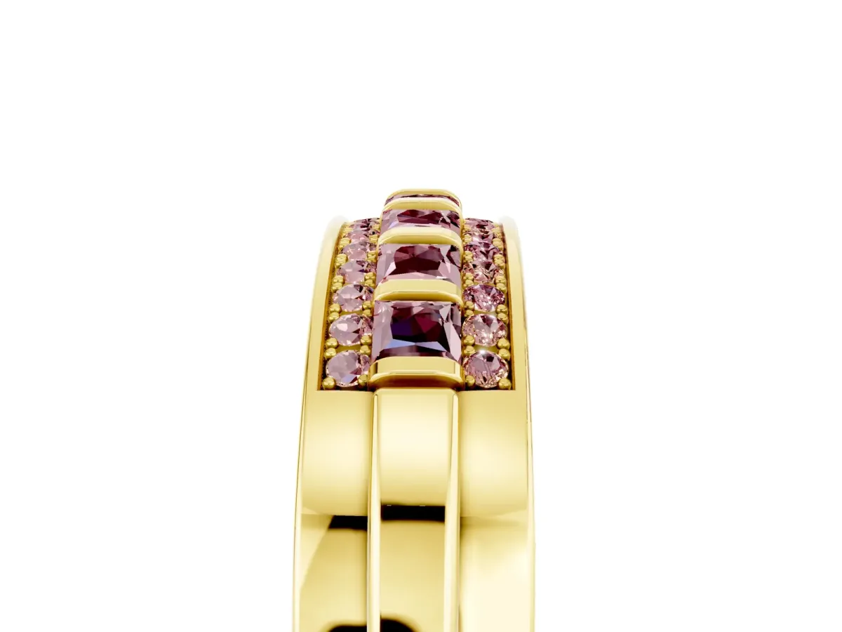 Bar-Set Princess Cut Morganite Pavé Band Yellow gold