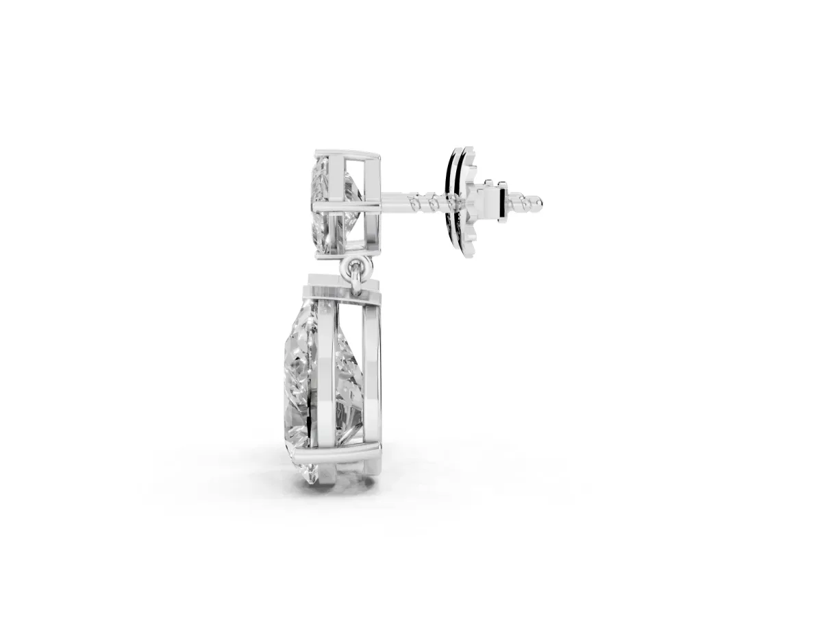 Princess and Pear Diamond Drop Earrings White gold