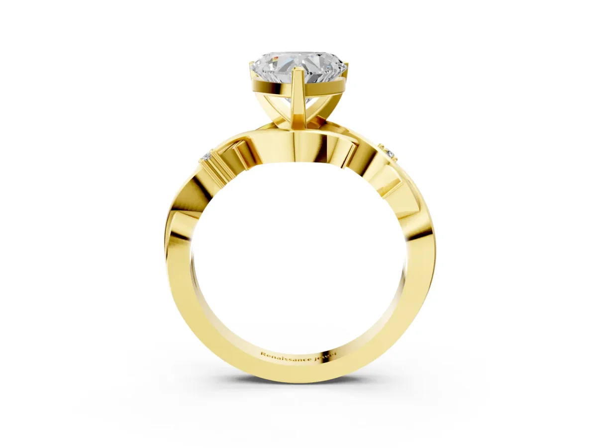 Heart Cut Diamond Solitaire Ring with Twisted Band and Prong Setting Yellow gold