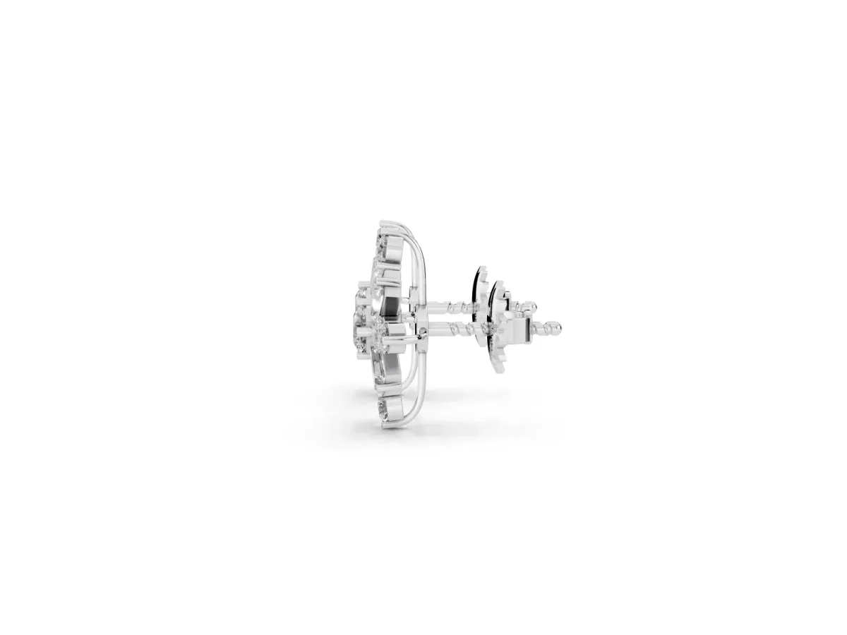Round Cut Diamond Snowflake Cluster Stud Earrings Platinum