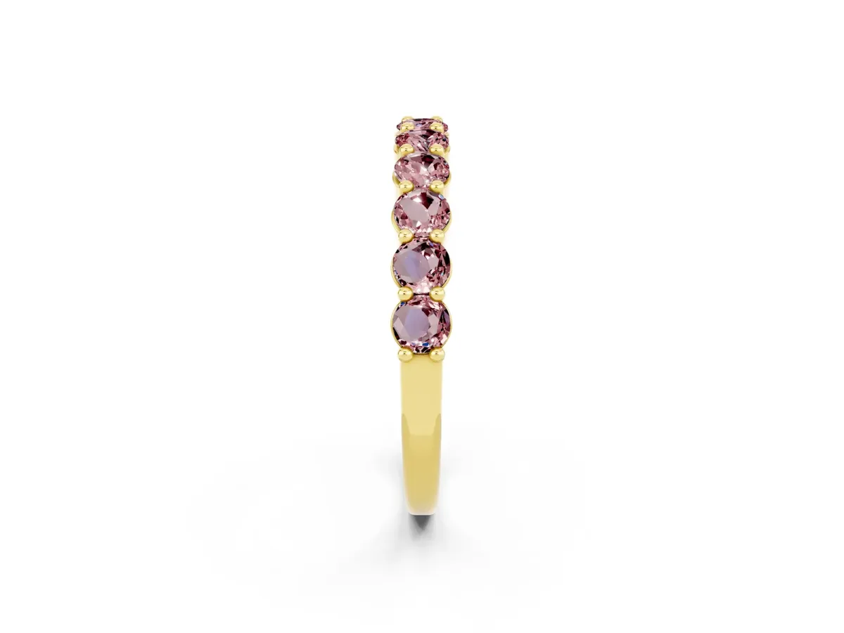 Round Morganite Half Eternity Band with Prong Setting Yellow gold