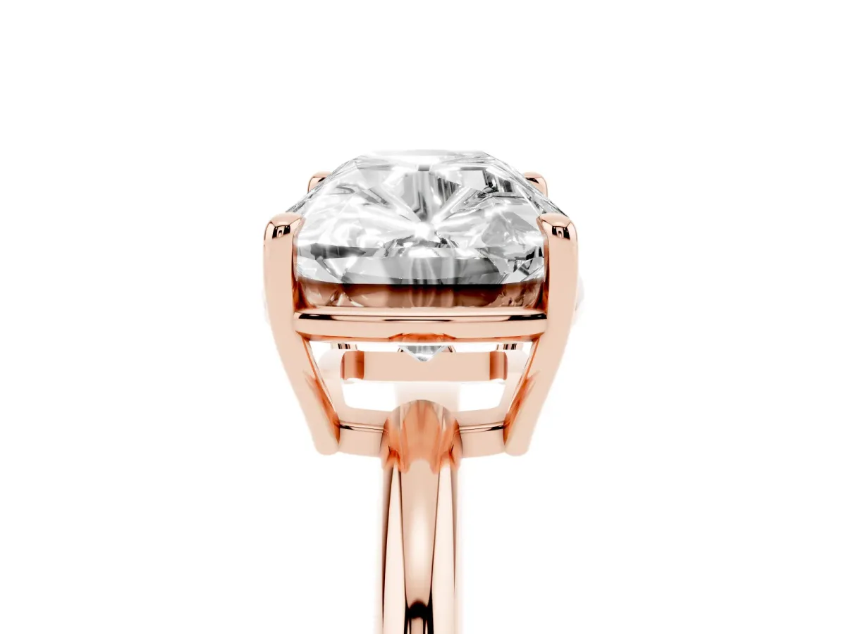 Old Mine Elongated Cushion Diamond East-West Bezel Set Four Claw Solitaire Ring Rose gold