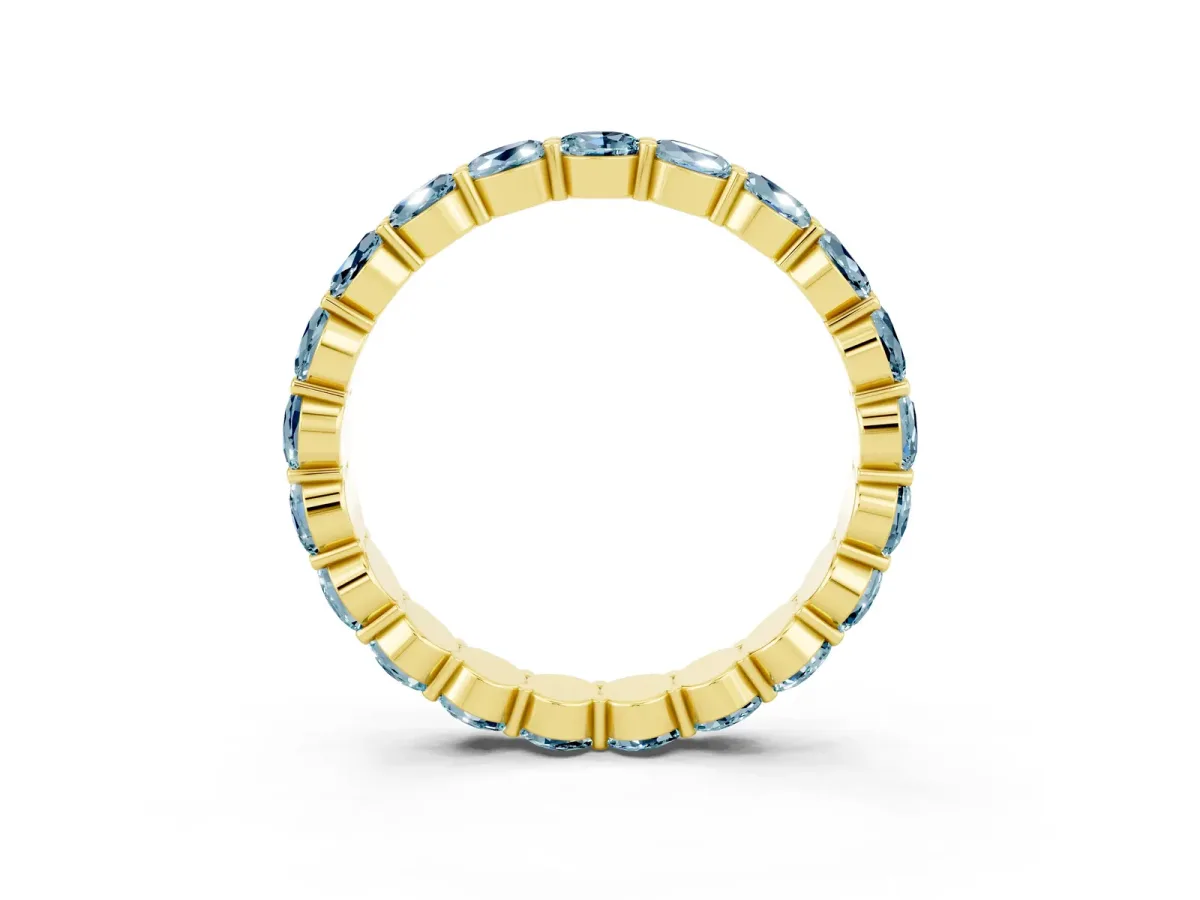 Round Aquamarine Eternity Band with U-Prong Setting Yellow gold