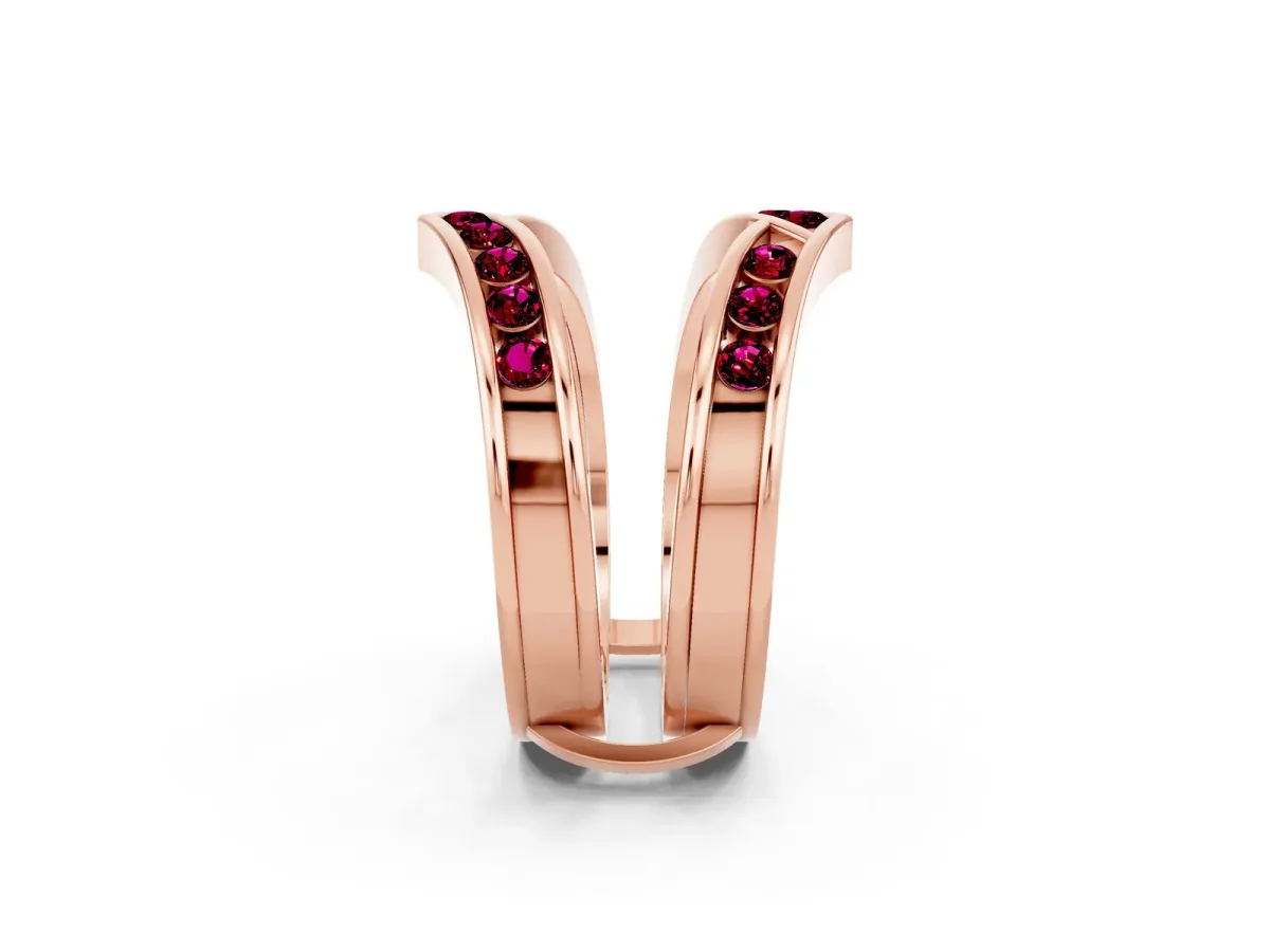 Round Garnet Channel-Set Chevron Band Rose gold