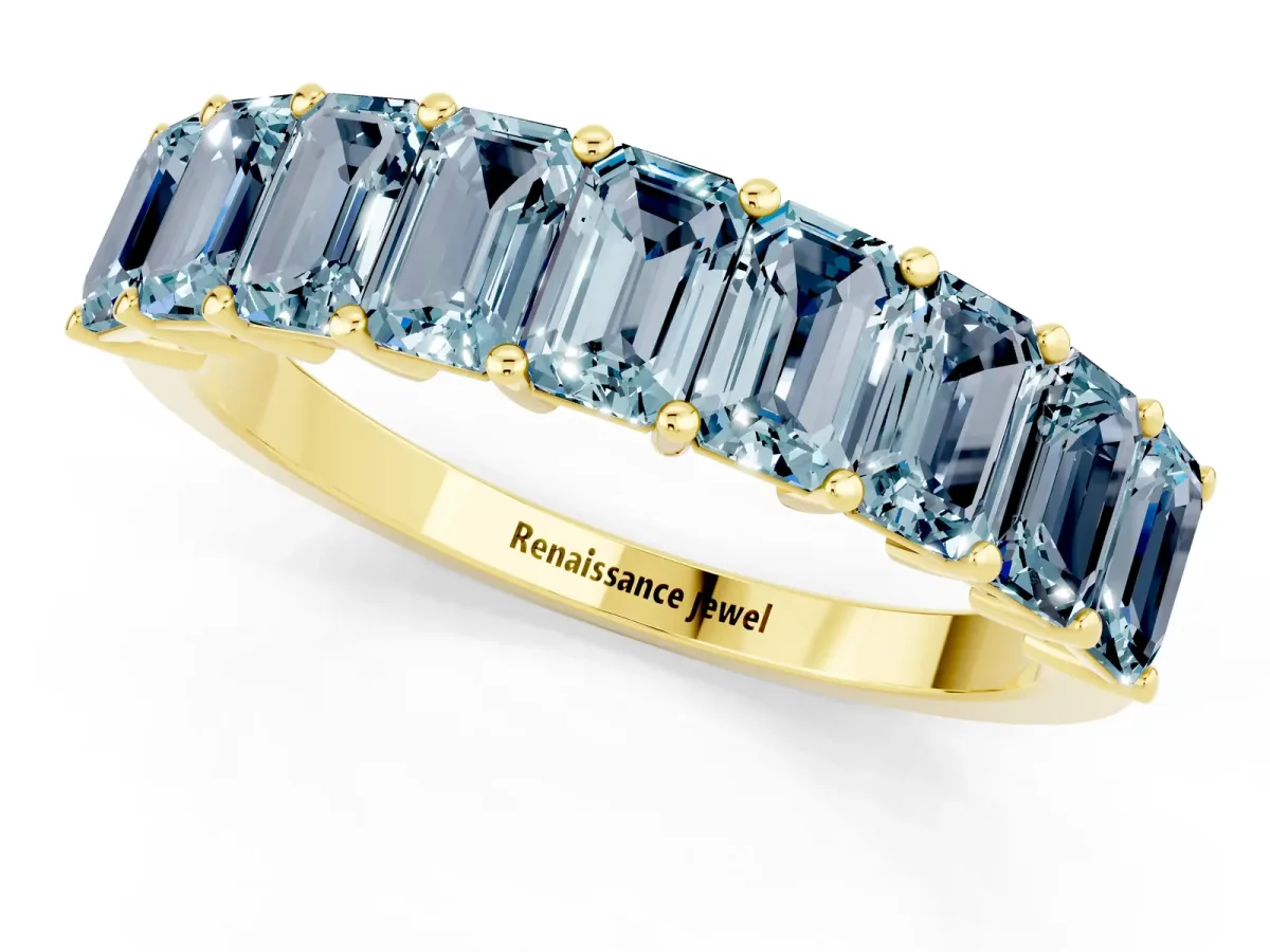 Emerald Cut Aquamarine Prong-Set Eternity Band Yellow gold