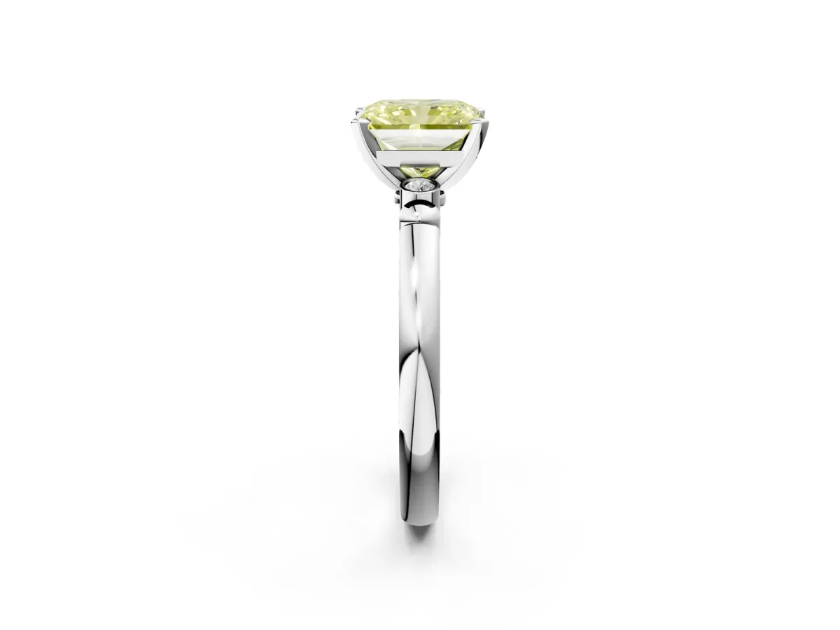 Fancy Yellow Radiant Cut Solitaire Beaded Band with Four-Prong Setting Platinum