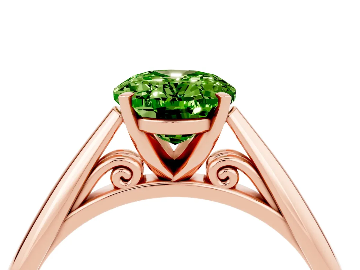 Oval Cut Peridot Solitaire Engagement Ring with Cathedral Setting and Four-Prong Mount Rose gold