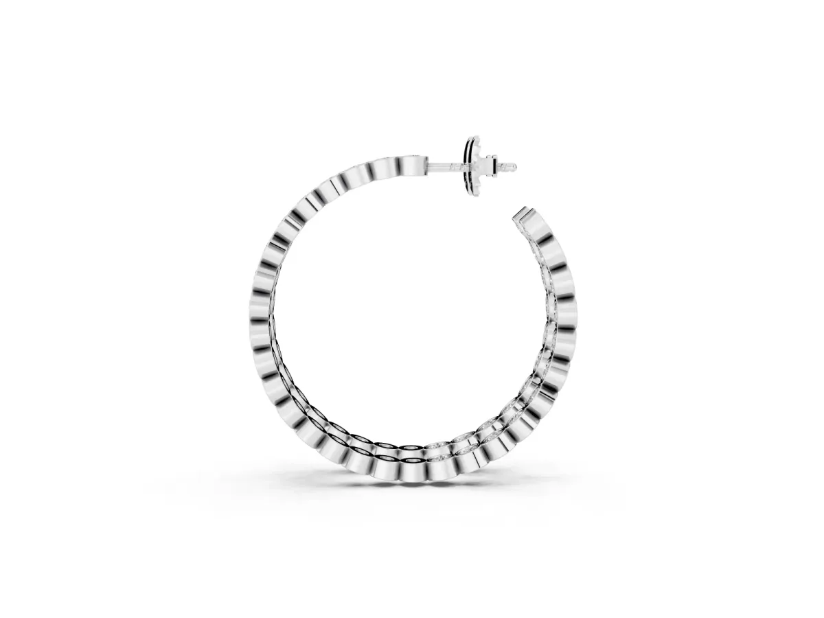 Round Diamond Bezel-Set Inside-Out Large Hoop Earrings Platinum