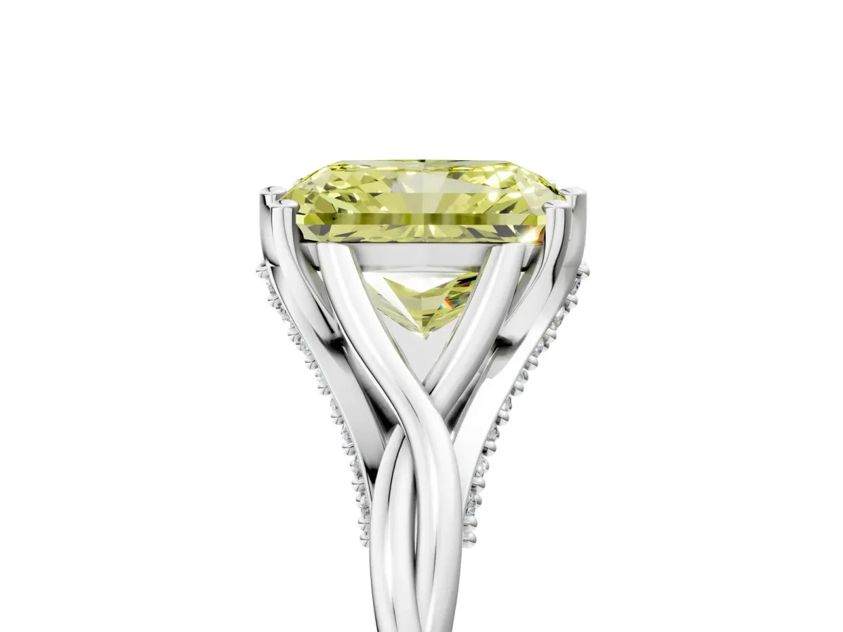 Fancy Yellow Radiant Cut Solitaire Twist Band Six-Prong Setting Platinum
