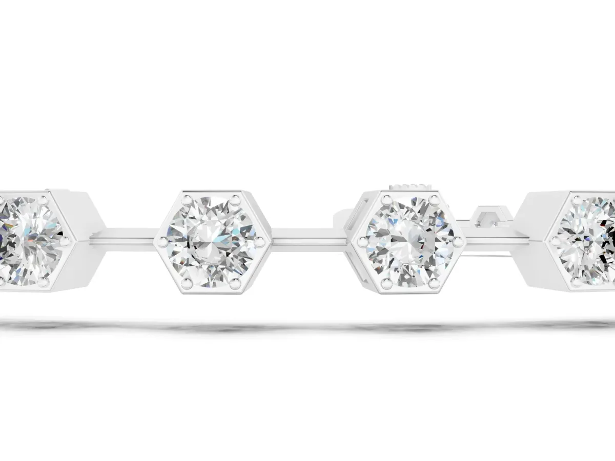 Hexagon Bezel Round Diamond Tennis Bracelet White gold