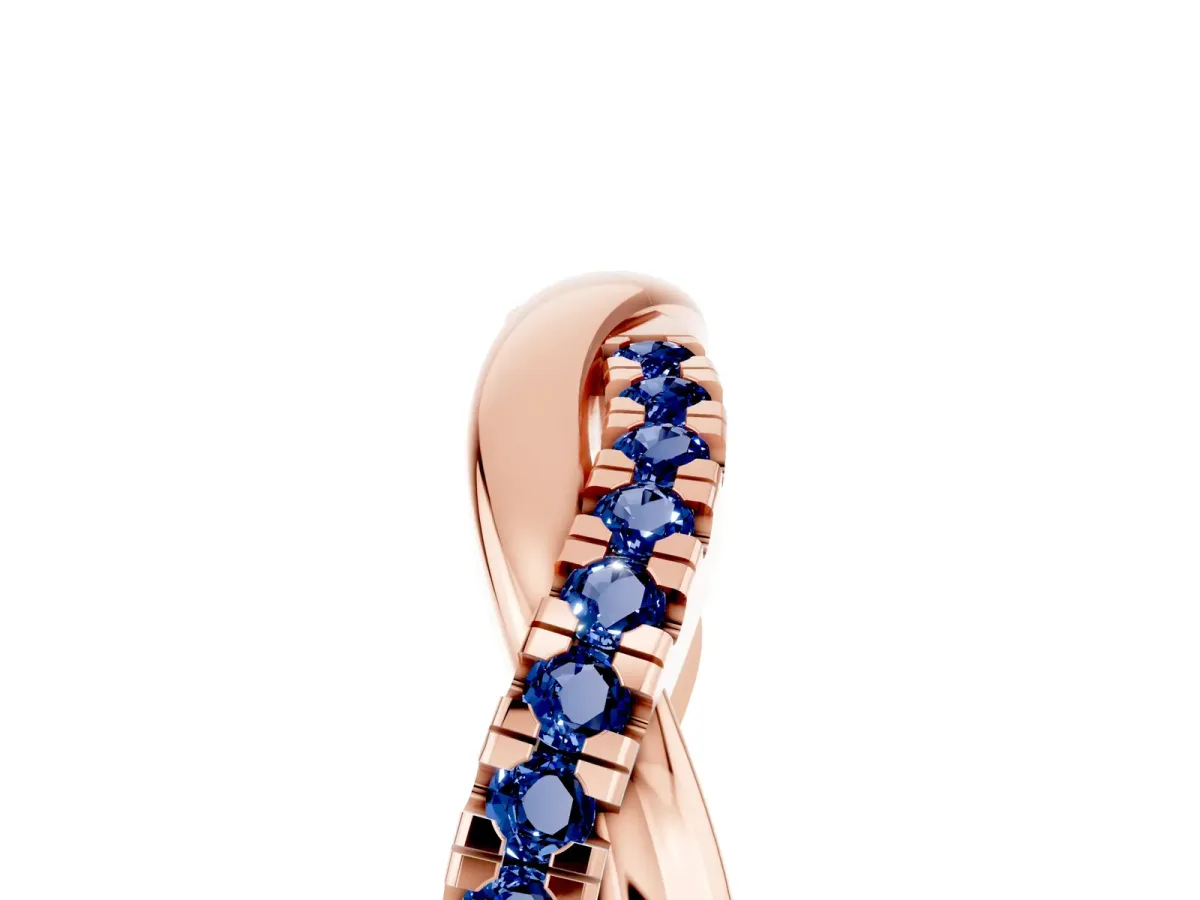 Round Blue Sapphire Twisted Infinity Band with Prong Setting Rose gold
