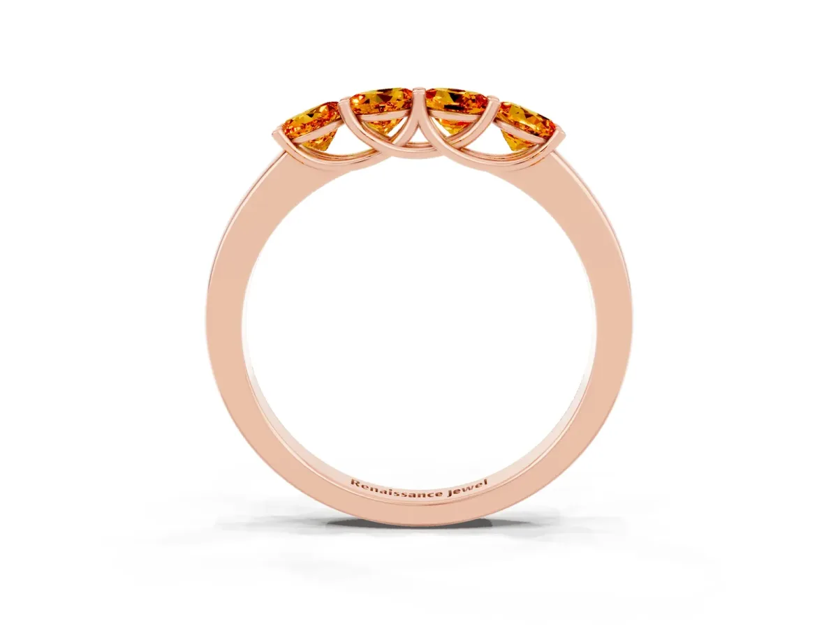Four-Stone Round Citrine Prong-Set Band Rose gold