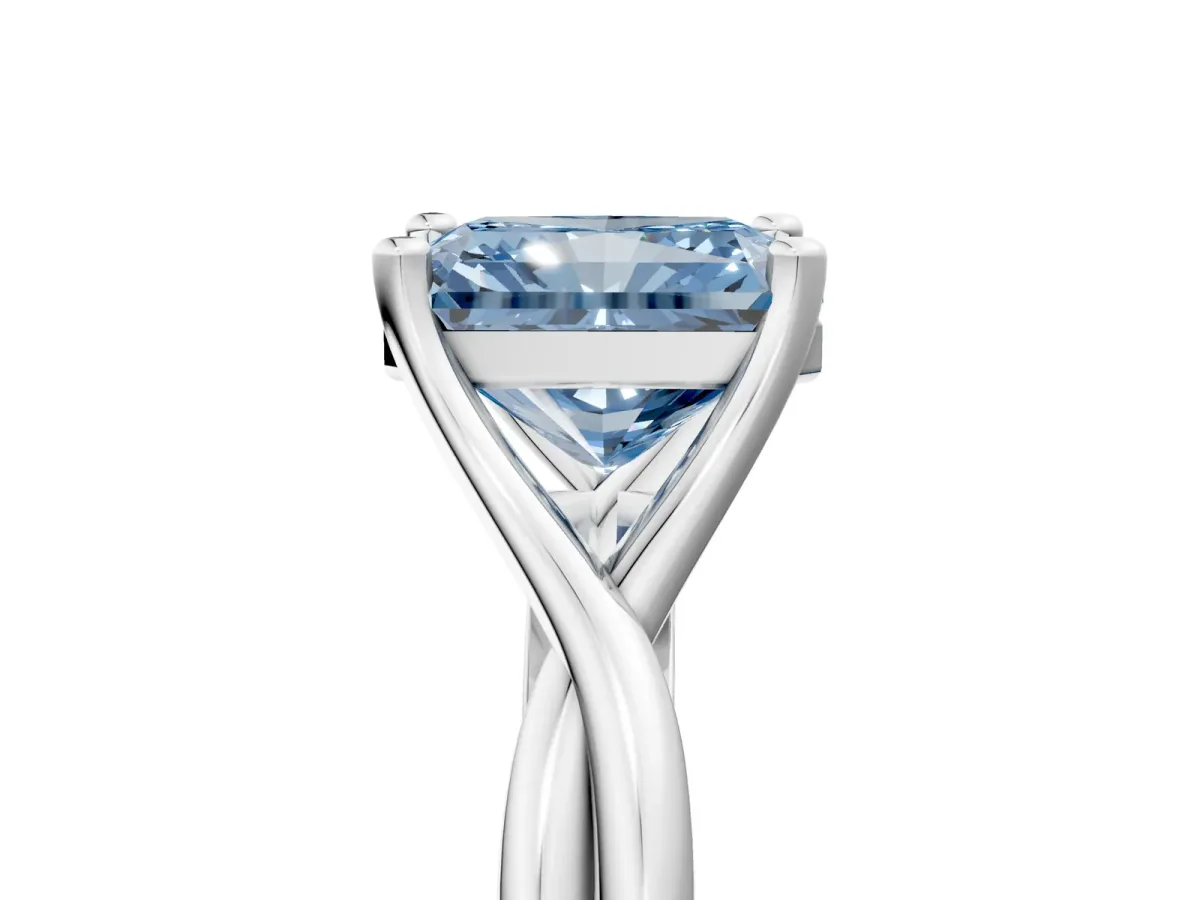 Fancy Blue Radiant Cut Diamond Solitaire Twist Band Prong Setting Ring Platinum