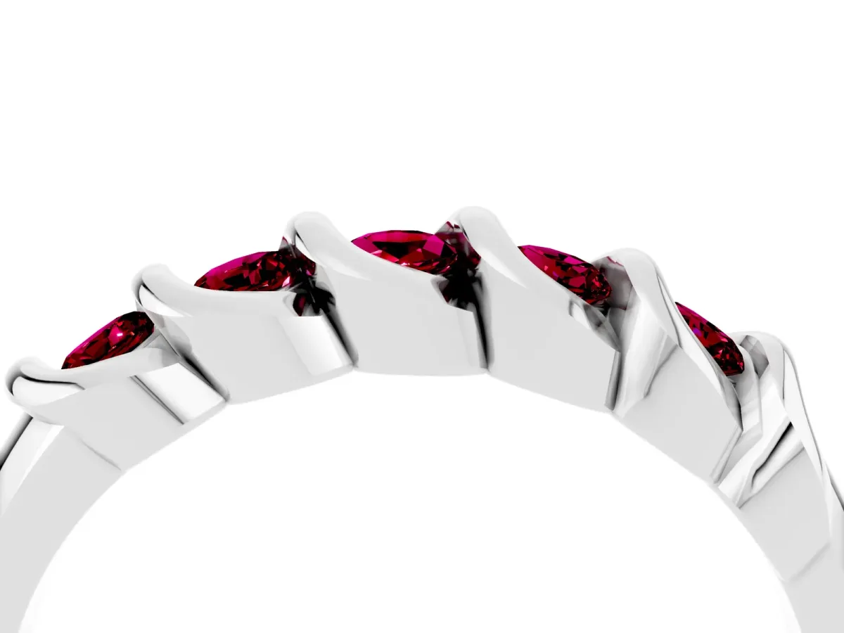 Round Garnet Eternity Band with Twist Prong Setting White gold