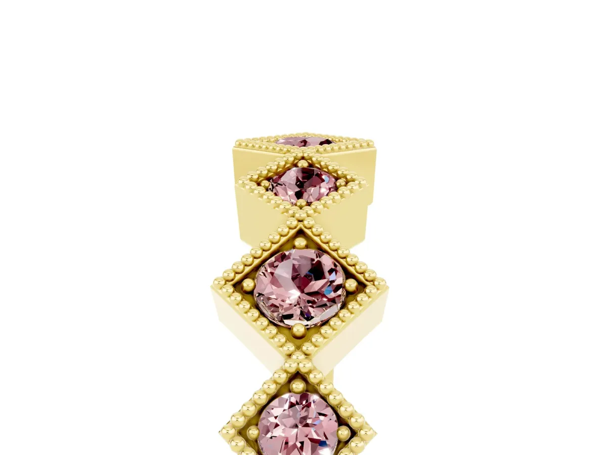 Milgrain Square Bezel Round Morganite Chevron Band Yellow gold