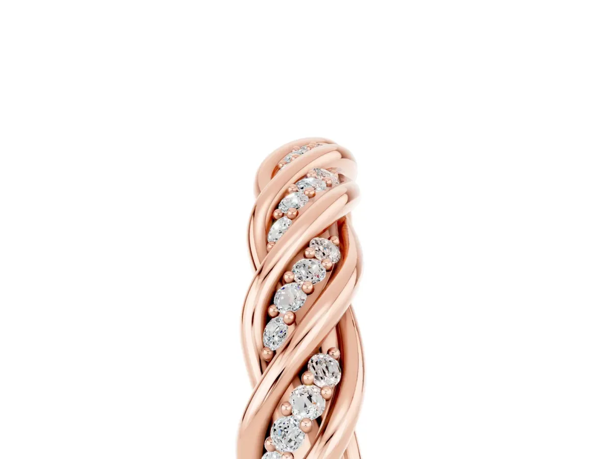 Twisted Pavé Round Moissanite Eternity Band with Shared Prong Setting Rose gold