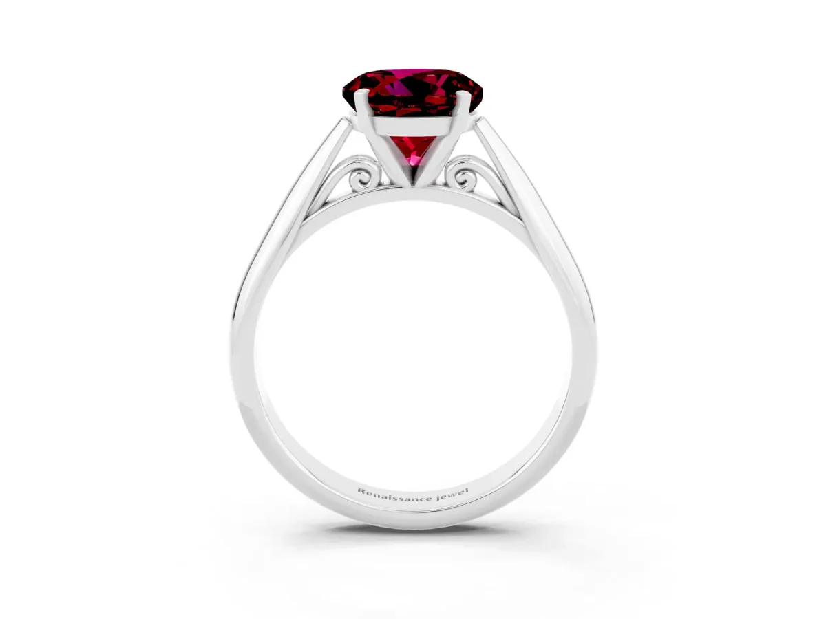 Round Cut Garnet Solitaire Engagement Ring with Cathedral Setting and Four-Prong Mount White gold