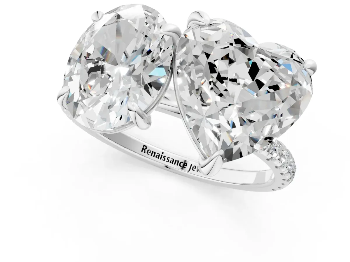 Oval and Heart Toi Moi Ring with Prong Setting and Micro Pave Band Silver